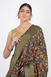 Blackish Blue Moonga Silk Saree - Silk Mark Certified